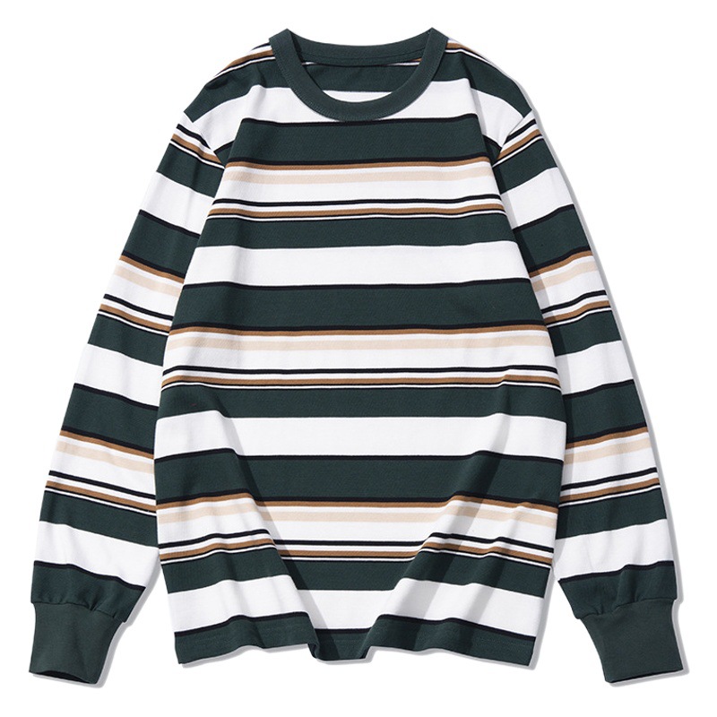 Nuevo OKONKWO 280g grueso pesado cuello redondo hombres camiseta Sea Spirit camisa a rayas de manga larga Camiseta