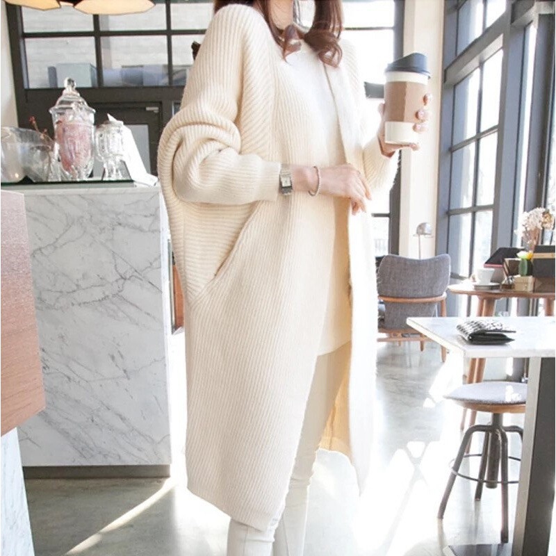 Korean Style Loose and Long Sweater Jacket for Women 2025 Autumn and Winter New Bat Sleeve New Knitted Cardigan Outer Wear Trendy