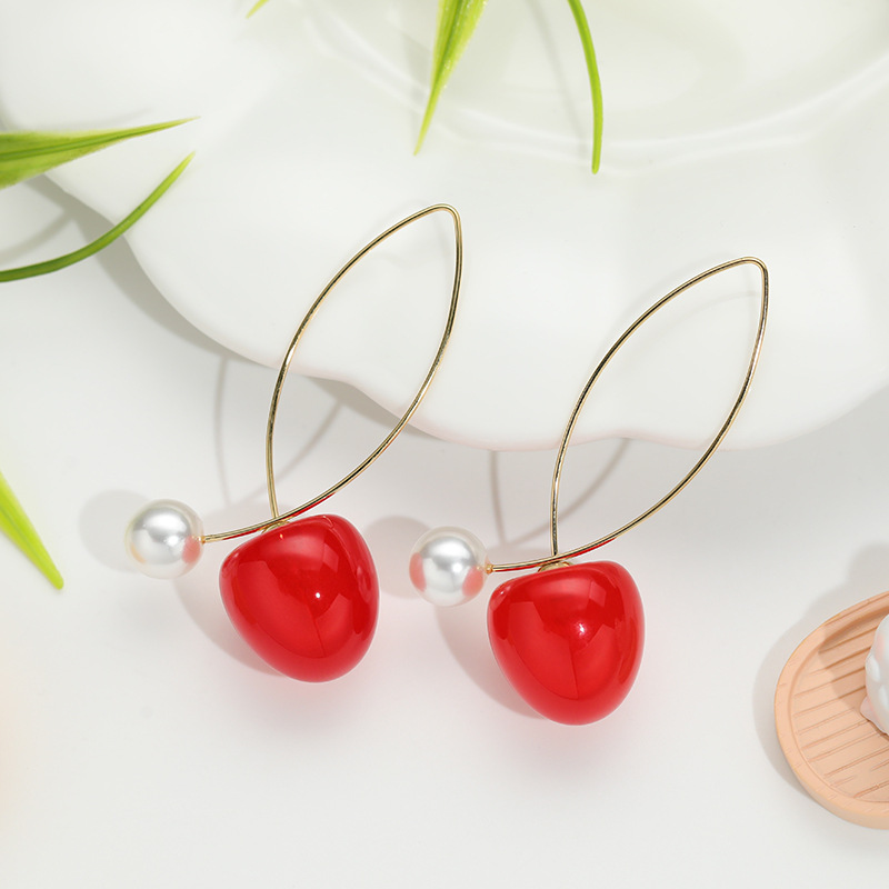 Aretes de cereza roja para mujer – colgante exquisito, fruta de imitación versátil, nuevo estilo