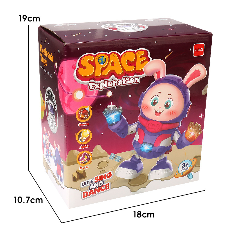 Transfronterizos eléctricos divertidos bailar conejos espaciales música luces oscilantes pequeñas muñecas eléctricas muñecas juguetes para niños mayoristas