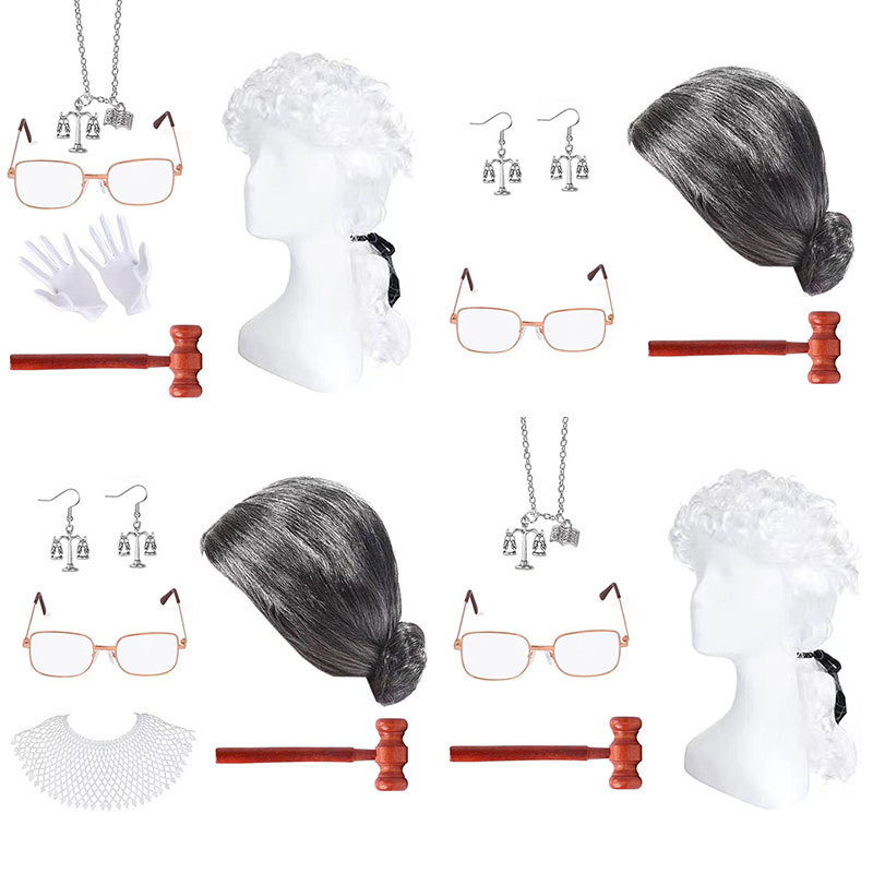 Halloween Judge Gavel Lawyer Wig Cosplay Reproductive Judge Ponytail Wig Party Props