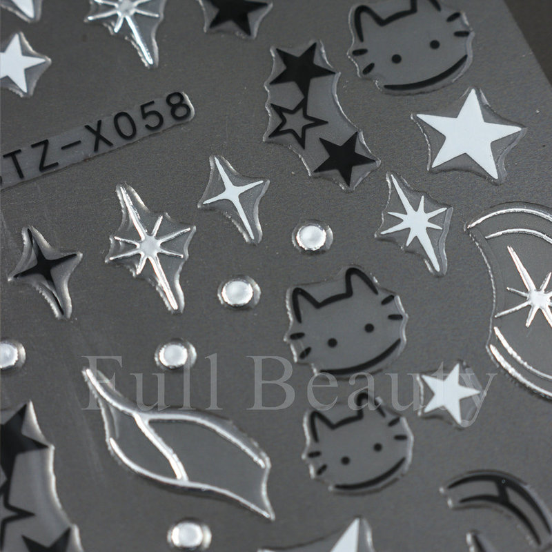 国境を越えた新しいネイルシールinsかわいいy2k子猫芒星線星漫画バックネイルシール|undefined