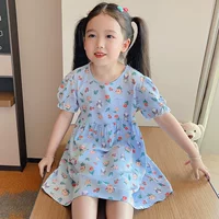 Ночка для девочек Летняя хлопчатобумажная шелковая рубашка с короткими рукавами тонкая детская пижама летняя маленькая девочка родитель-ребенок большая принцесса домашняя одежда