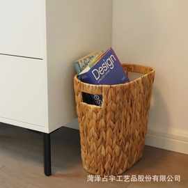 跨境草编收纳筐家用水葫芦草编垃圾筐玩具书籍杂物整理收纳筐