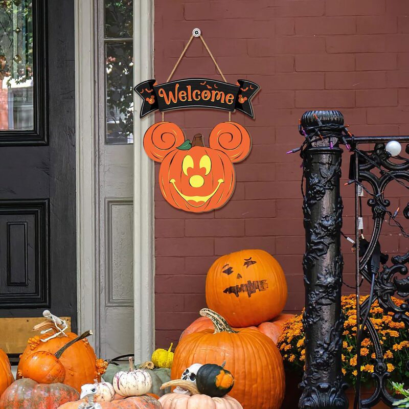 Halloween Mouse Pumpkin Welcome Tag Decoration Suitable for Front Door Wooden Pumpkin Logo Home Window Wall