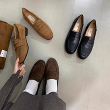 复古绒面小皮鞋女黑色玛丽珍鞋2025春秋冬季一脚蹬懒人鞋软底单鞋