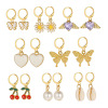 Metal stone inlay, earrings, set heart-shaped from pearl, suitable for import, 9 pair, wholesale