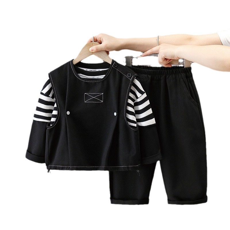 6212 juego de ropa de otoño para niños 2025 nuevo bebé de estilo coreano chaleco suelto primavera y otoño suéter de tres piezas set de moda