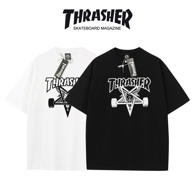 Premium fabric THRASHER flame crew neck short-sleeve streetwear t-shirt, loose fit, spring/summer style, versatile for couples