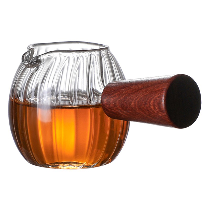 New Product Glass Small Milk Cup Hand Blown Glass Milk Cup Coffee Liquid Concentrated Measuring Cup Wooden Handle Small Milk Pot Milk Cup