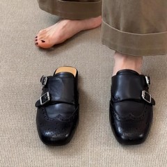 怠惰な高級 ~! 巴恩風靴レトロ彫刻オックスフォード靴ミュラー靴女性の平下包頭博ケン靴半引き