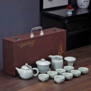 月白汝窑茶具套装可开片功夫茶具泡茶壶茶杯办公室商务开业伴手礼