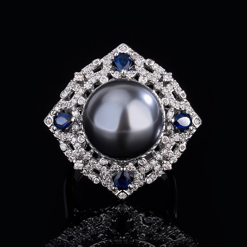 Zhuang Sheng joyas de cobre inferior chapado en oro con incrustaciones de perlas fritillary coreano artificial azul tesoro color diamante incrustado temperamento gris cuentas traje