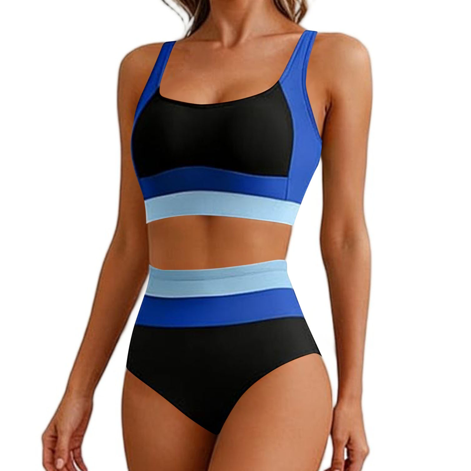 Women's Slimming Two-piece Bikini Set Solid Colour Swimwear_voghion.com