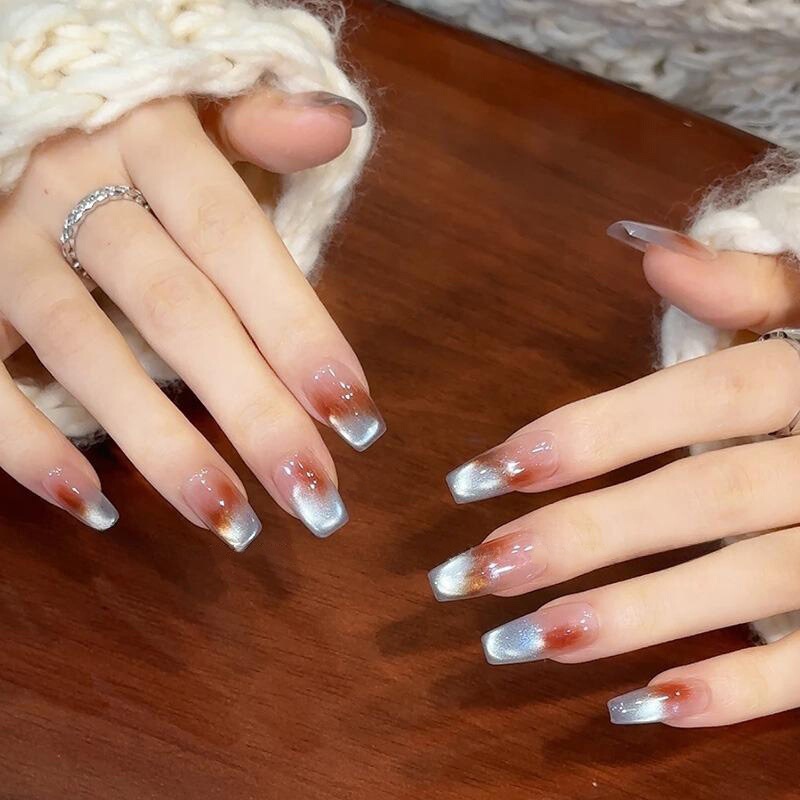 [Tie-Dye Amber] Autumn and Winter Caramel Brown Smudged High-End Handmade Amber Atmosphere Nail Patches