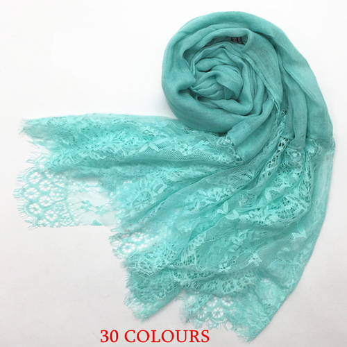 Cross-border AliExpress new women's solid color scarf with two ends, large lace lace head scarf, silk scarf, 30 colors