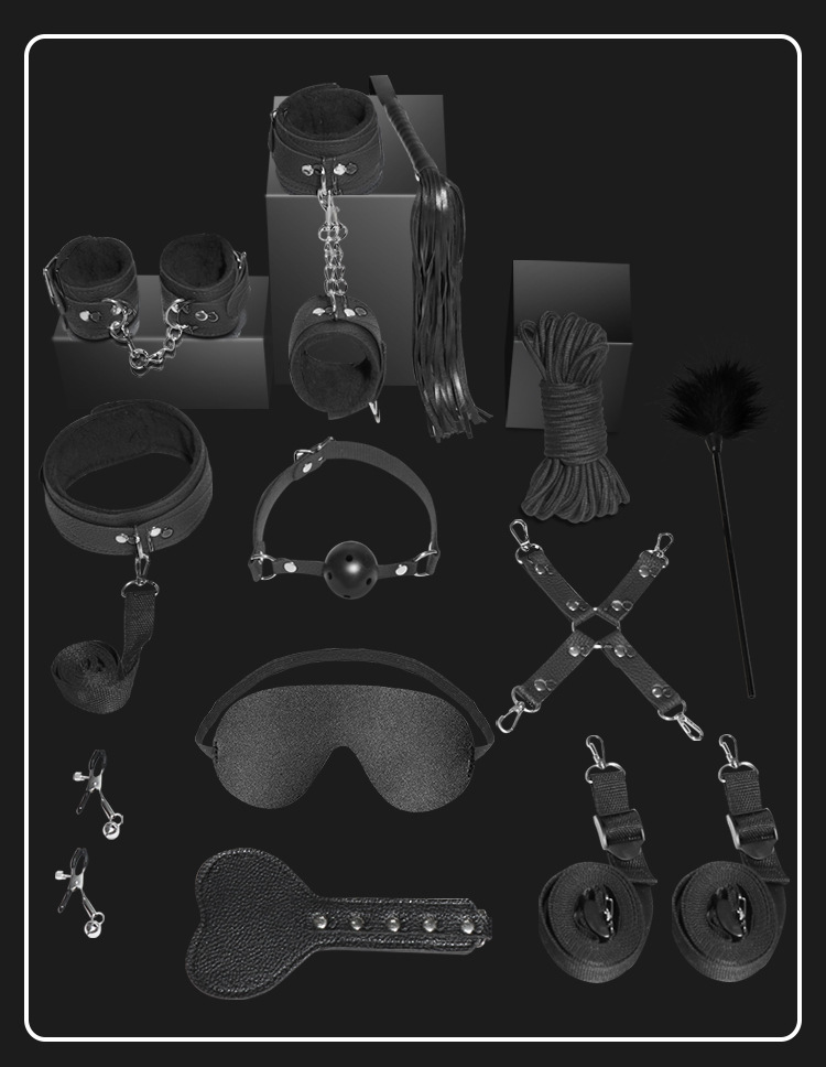 12-Piece Black Bed Restraint Bondage Kit with Plush and Leather Cuffs — detail image 33