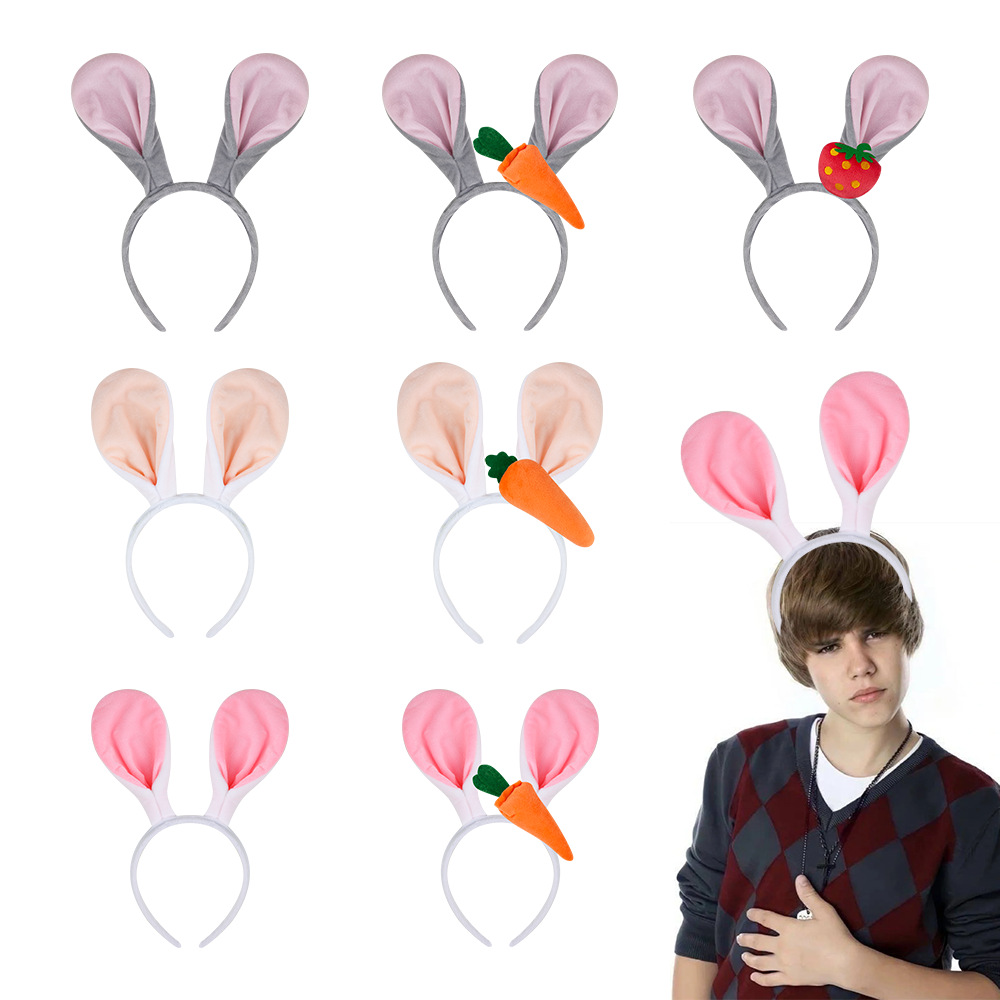 跨境專供韓版卡通長頸鹿頭箍毛絨可愛兔子耳朵胡蘿蔔兒童發箍發卡