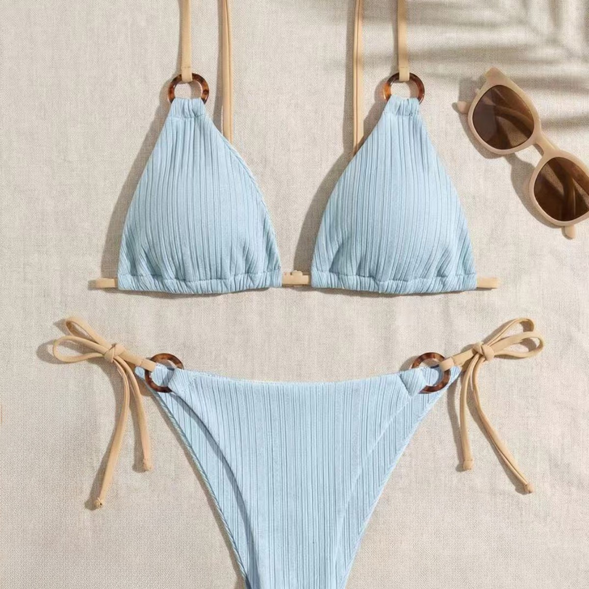 Amazon New Swimsuit Women's European and American Bikini Two-Piece Sexy Lace-Up Hot Beach Holiday Swimsuit