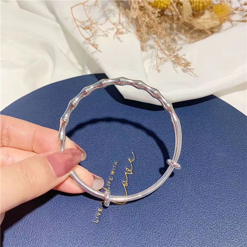 Pulsera de pulsera de bambú ajustable simple durante mucho tiempo no se desvanece pulsera temperamento imitación s999 plata esterlina pulsera sólida para las mujeres