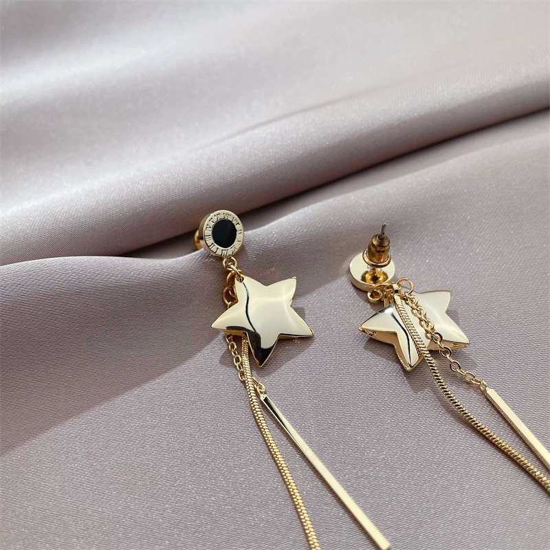 New Japanese And Korean Simple Five-pointed Star Tassel Earrings High-end Long Fashion Earrings display picture 5