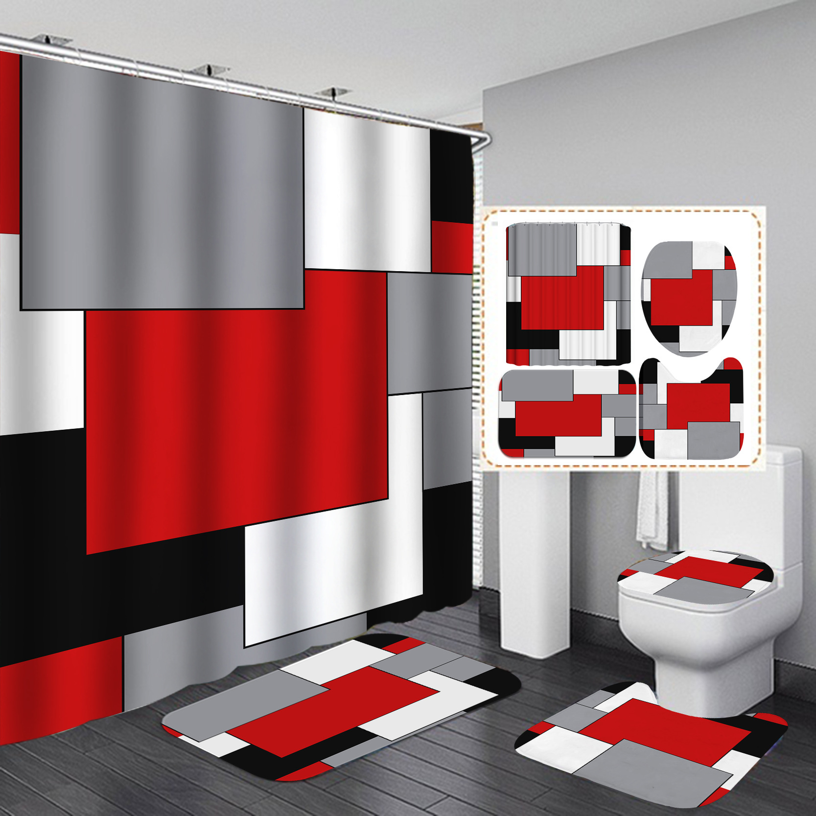 Amazon 3D HD impresión ducha cortina impermeable baño ducha cortina tela americana Plaid baño partición ducha cortina