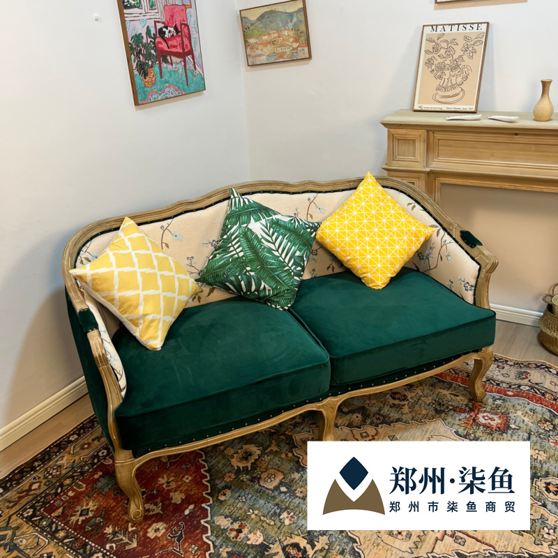 American Country Light Luxury Simple Solid Wood Fabric European Retro Single and Double Living Room Small Apartment Home Combination Sofa