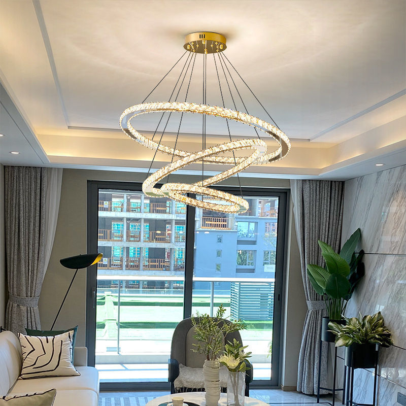 北欧轻奢水晶吊灯现代别墅客厅灯公寓挑高简约复式楼梯间长吊灯具