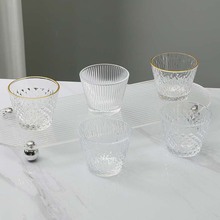 玻璃锤纹小茶碗钻石浮雕清酒杯加厚耐热功夫茶杯日式玻璃品茗杯