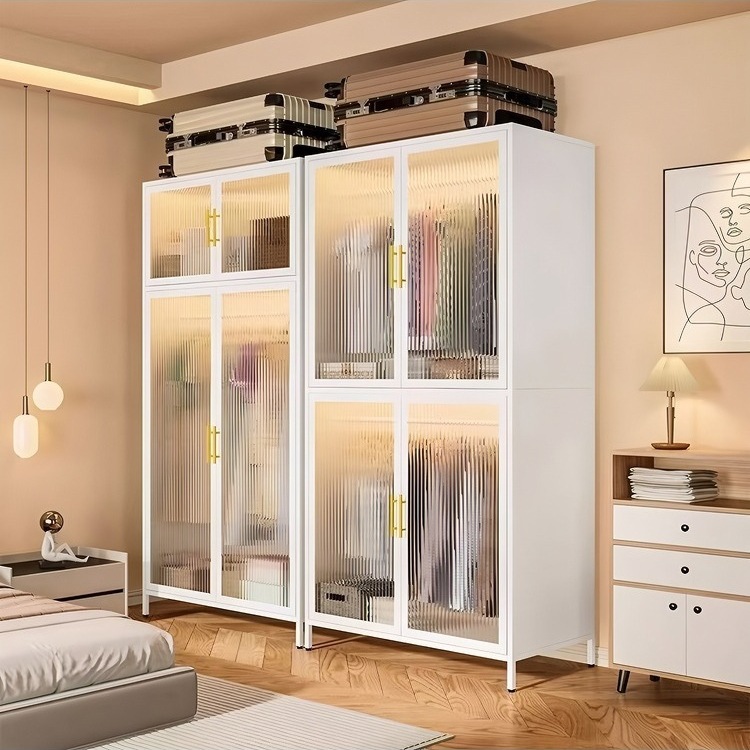 Steel Wardrobe Bedroom Home Rental Metal Wrought Iron Storage Cabinet Baby Wardrobe Children's Simple Wardrobe M&
