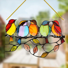 跨镜新款亚克力太阳捕手五只鸟花园装饰品挂件 创意窗户装饰品