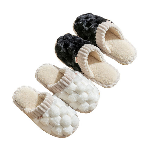 Cotton slippers for women's home autumn and winter indoor warm home thick-soled couples plush slippers home winter