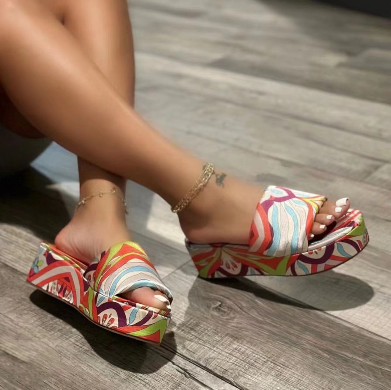 Plateau Pantoletten Mit Keilabsatz Damen Sommerschuhe Bequem_voghion.com