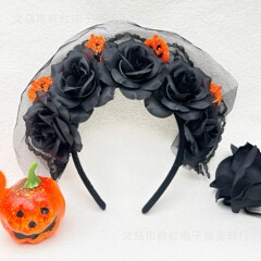 新しいハロウィーンのカボチャの要素の黒いバラの黒い網の糸の立体の高級なカチューシャの髪飾りの亡霊の暗黒