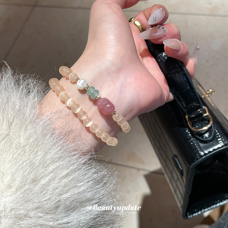 Pulsera de perlas de agua dulce de calcedonia de ojo Pixiu Pulsera de lujo ligero Pulsera de alta gama Pulsera de temperamento de moda de nicho