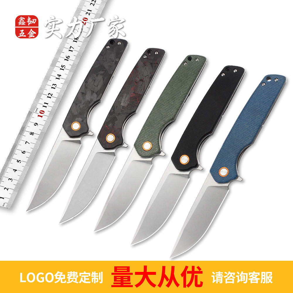现货D2钢折叠刀卡塔米小刀户外口袋刀便携亚麻柄碳纤跨境 折刀