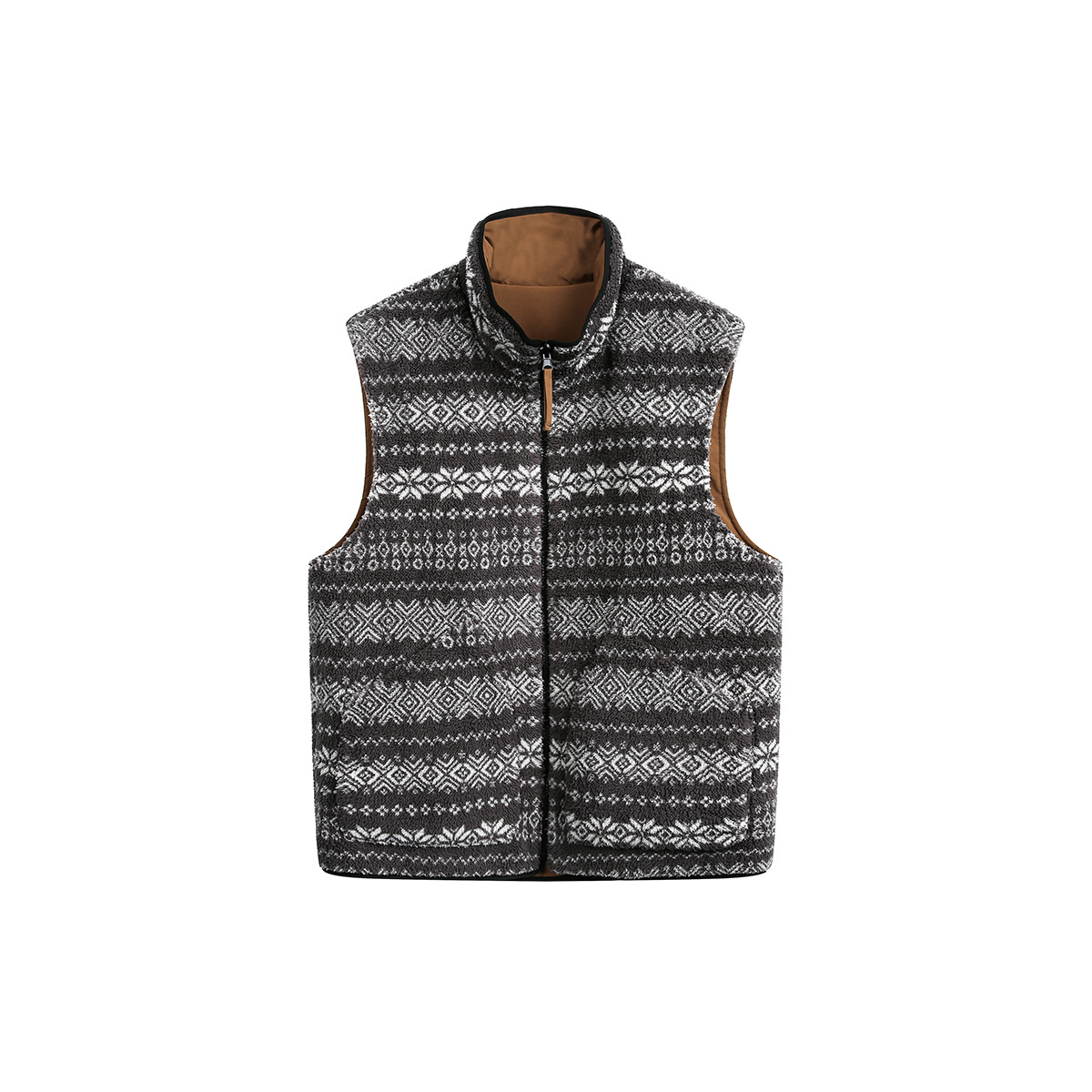 北界男装 美式潮牌2025冬季新款复古民族风摇粒绒两面穿棉服马甲