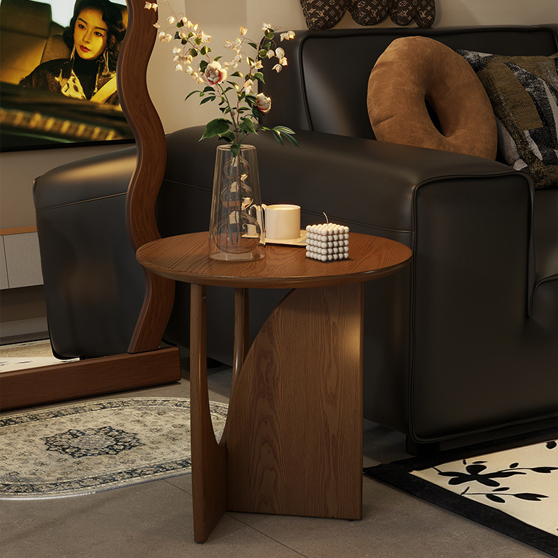Nordic Solid Wood Round Side Table Small Coffee Table Sofa Corner Table Simple Small Apartment Home Living Room Wooden Small Tea Table