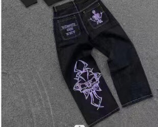 国境を越えた潮牌全刺繍爆品全刺繍頭蓋綿カジュアルパンツ男性式ストレートパンツ潮レジャーパンツ|undefined
