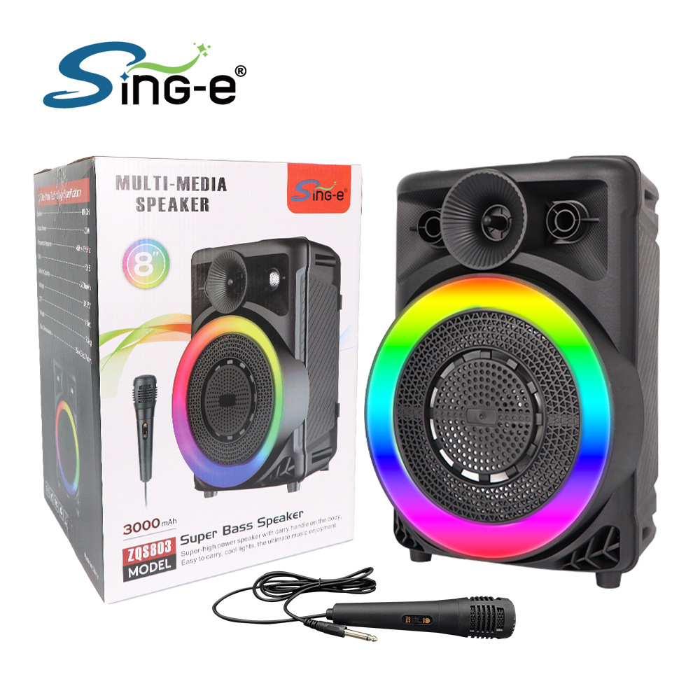 Zqs803 Live Karaoke All-In-One Audio Dual Wireless Microphone Rgb Atmosphere Light Mobile Phone Computer Universal Outdoor Speaker