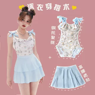游泳衣女士夏季卡通可爱少女保守显瘦学生连体纯欲学生泡温泉泳衣