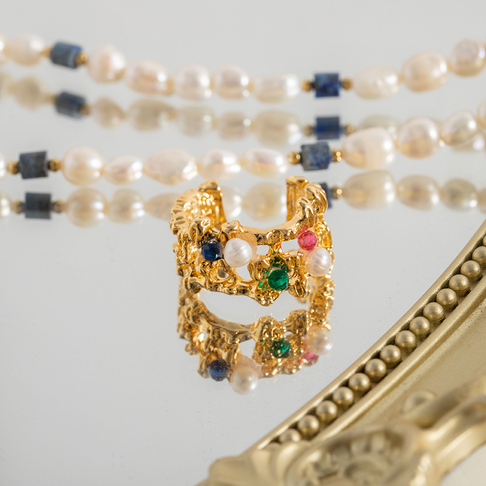 French Style Round Stainless Steel Inlay Pearl Rings 1 Piece