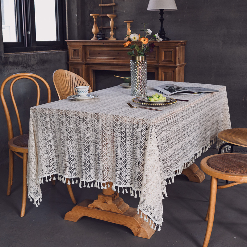Sean Lace Hollow Table Fabric White Embroidery Photographic Background Props Cloth Garden Restaurant Decorative Tablecloth