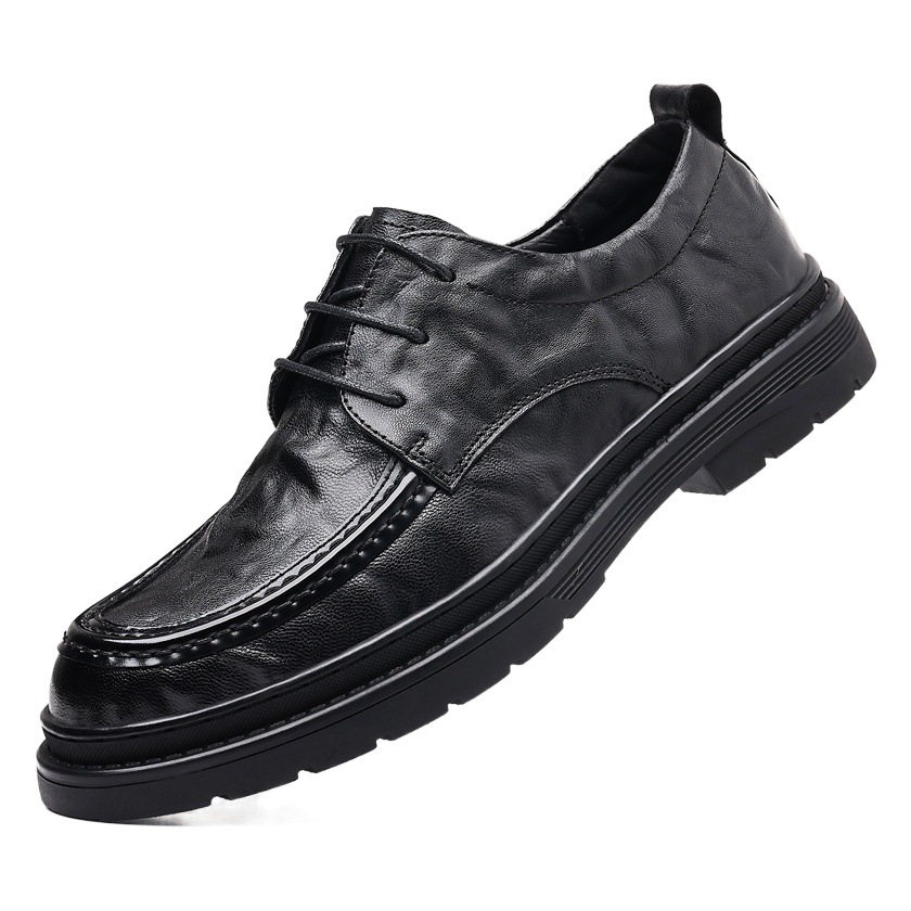 Zapatos casuales de piel de oveja de primera capa para hombre, zapatos formales de negocios de cuero genuino, zapatos de hombre con puntera ancha, nuevos zapatos de hombre de primavera.