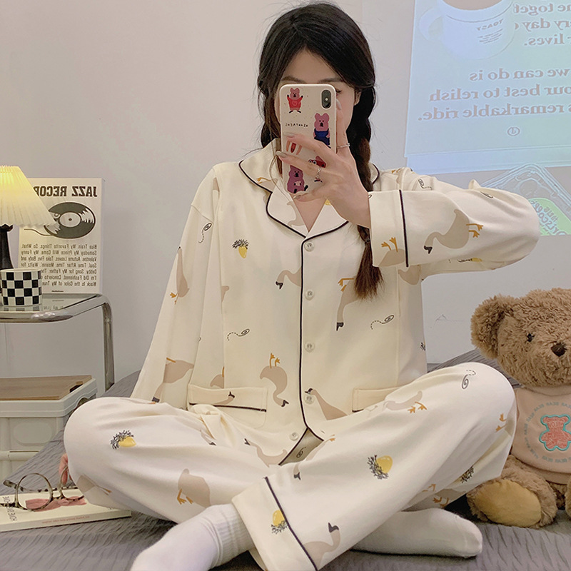 산후 수유를위한 봄과 가을 순면 클래스 A 잠옷 임산부 세트 가을과 겨울 임산부는 입을 수 있습니다