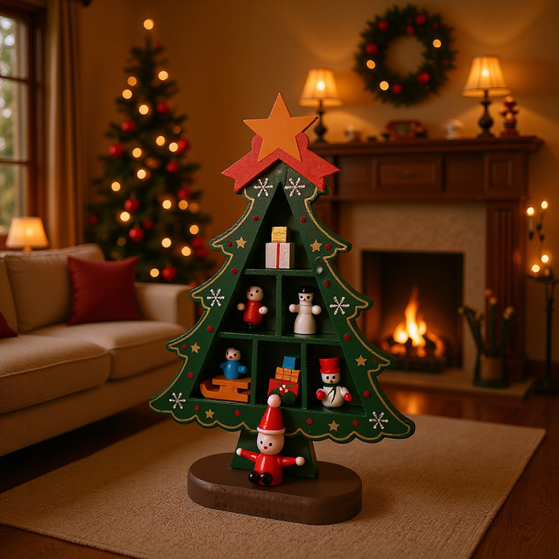 クリスマス新作木製クリスマスツリーミニ卓上飾り ショッピングモールホテルクリスマスデコレーション用品木製|undefined