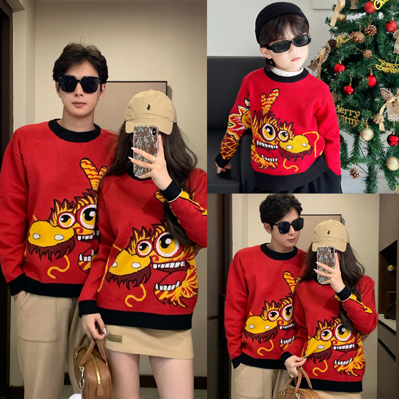 Nuevo dragón año ropa para niños suéter de padre-niño suéter invierno nuevos niños y niñas suéter familia tres