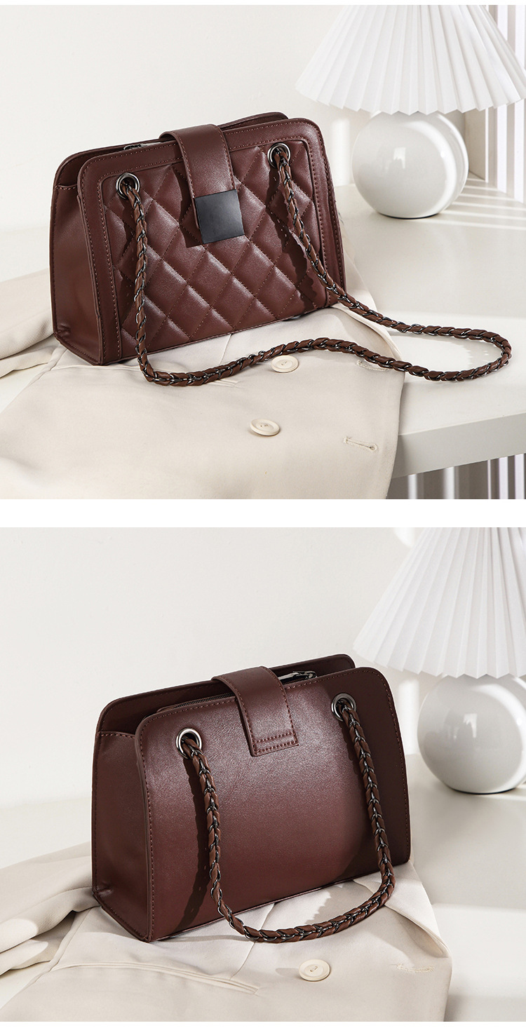Shoulder Bag Bags Type Women's Medium Pu Leather Solid Color Lingge Elegant Classic Style Zipper Shoulder Bag