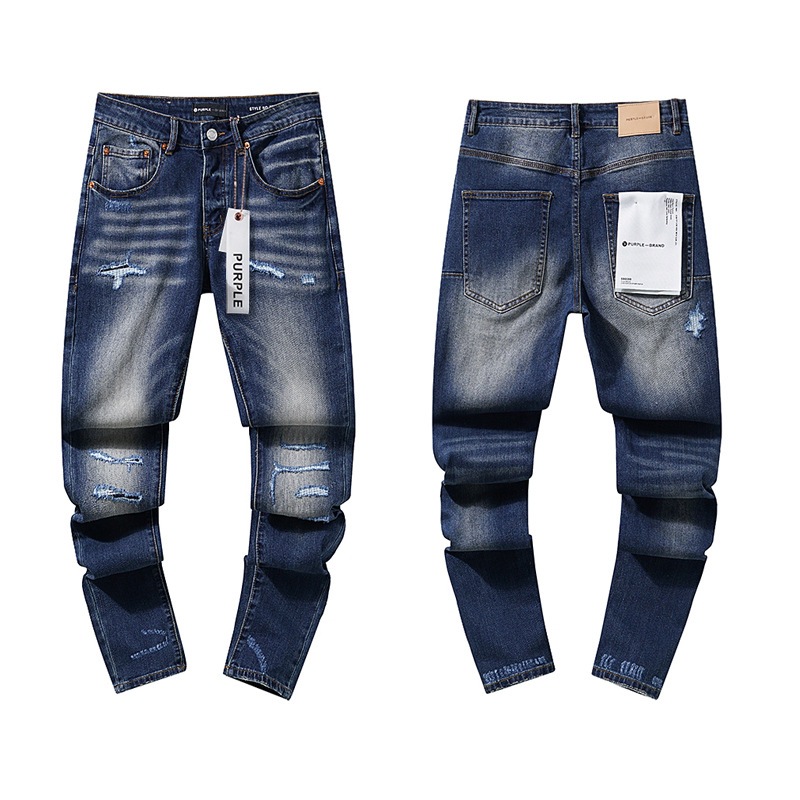 Jeans de marca púrpura de la calle alta, negro delgado, comercio exterior transfronterizo, nuevo elástico lavado con agua para hacer ropa vieja para hombres