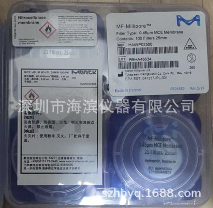 密理博MILLIPORE滤膜HAWP02500 25MM 0.45UM密理博混合纤维滤膜